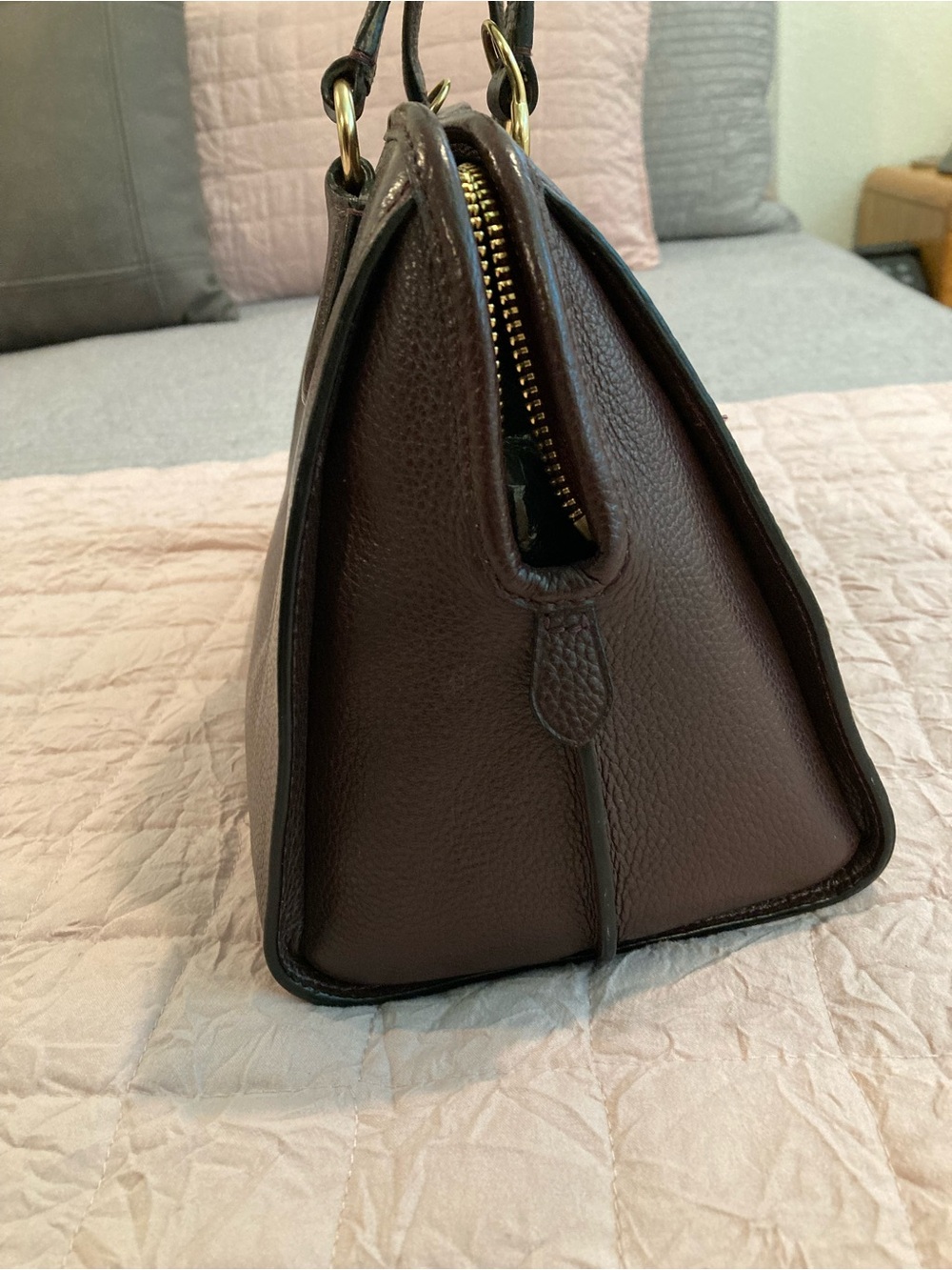 COACH Deep Burgundy Pebble Leather Satchel with Gold Hardware - Picture 3 of 4